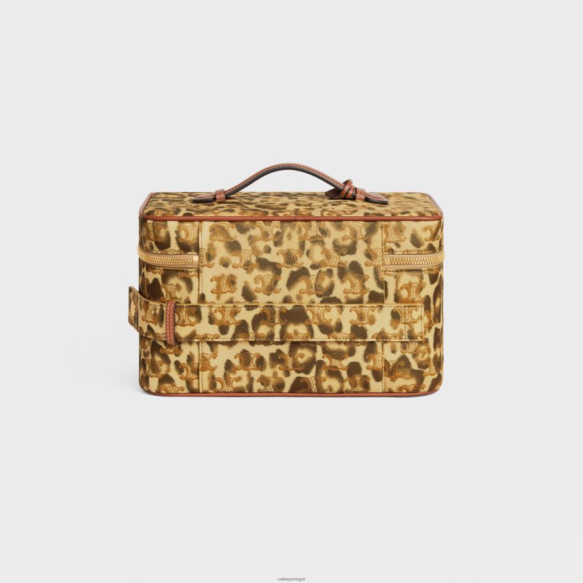 homens acessórios CELINE estojo de viagem em tela triomphe com estampa e couro de bezerro leopardo T204R1567
