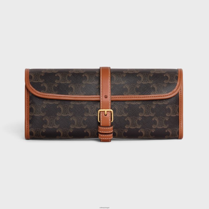 homens acessórios CELINE estojo dominó em lona triomphe e pele de cordeiro bronzeado T204R1667