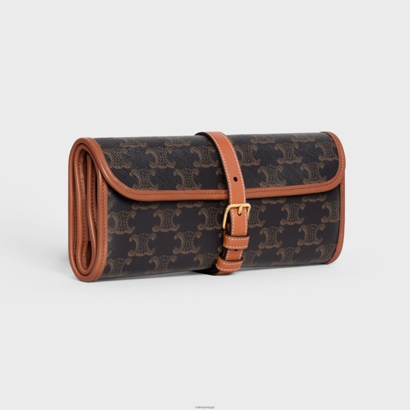 homens acessórios CELINE estojo dominó em lona triomphe e pele de cordeiro bronzeado T204R1667