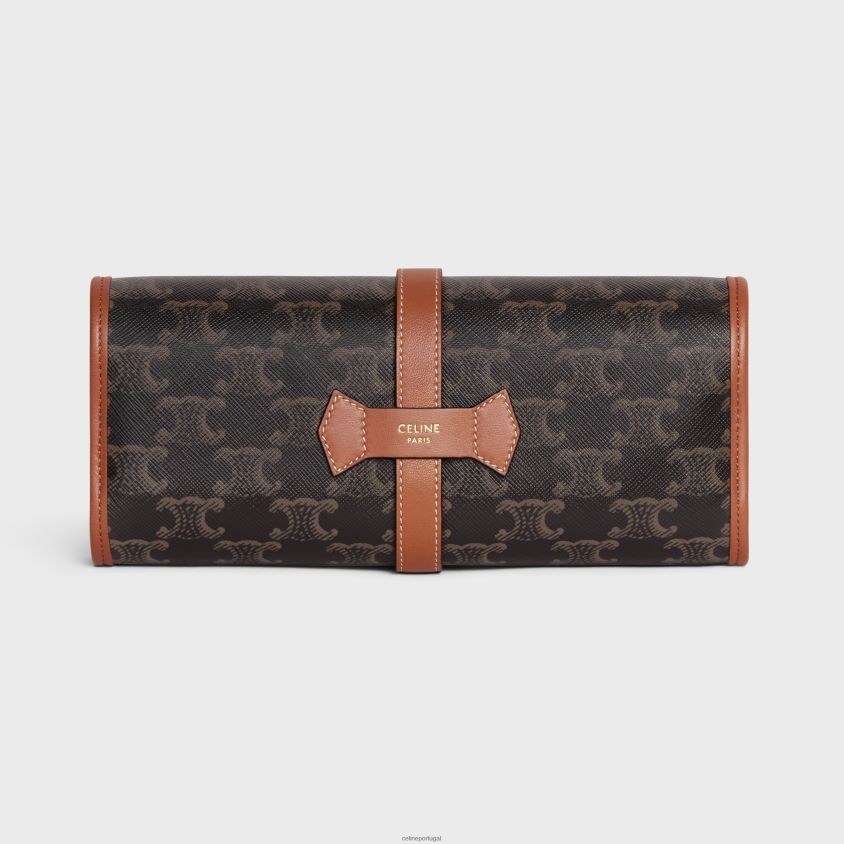 homens acessórios CELINE estojo dominó em lona triomphe e pele de cordeiro bronzeado T204R1667