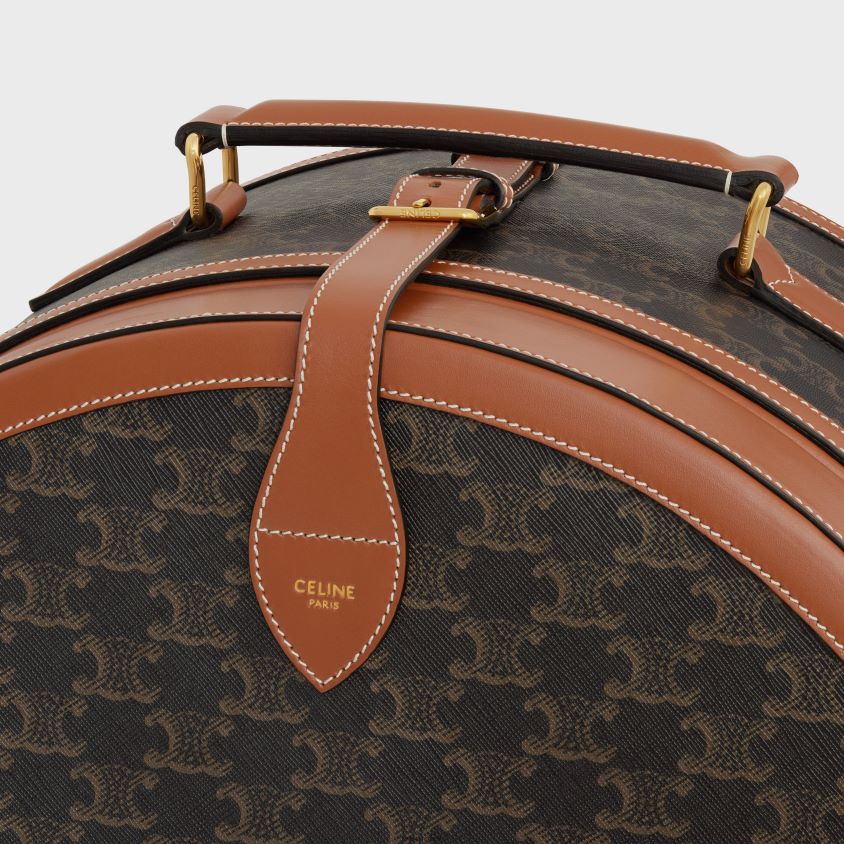 homens acessórios CELINE estojo fedora em lona triomphe e couro de bezerro bronzeado T204R1631