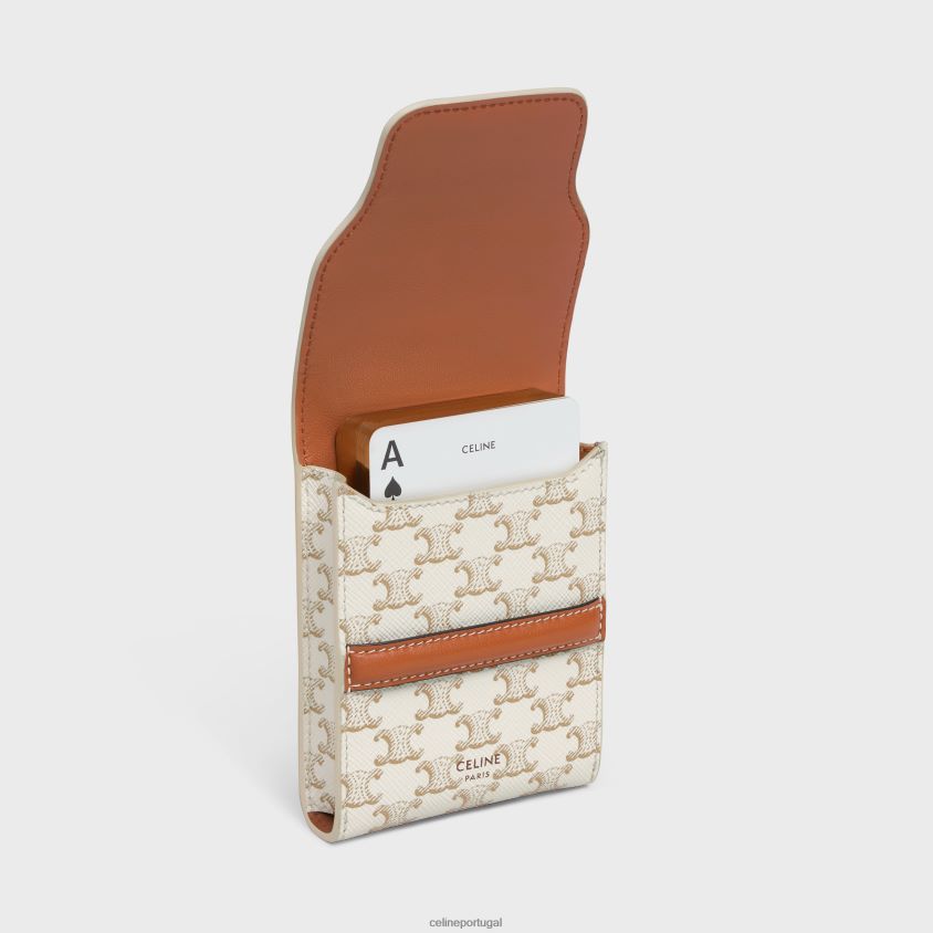 homens acessórios CELINE estojo para cartas de baralho em lona triomphe e pele de cordeiro branco T204R1671