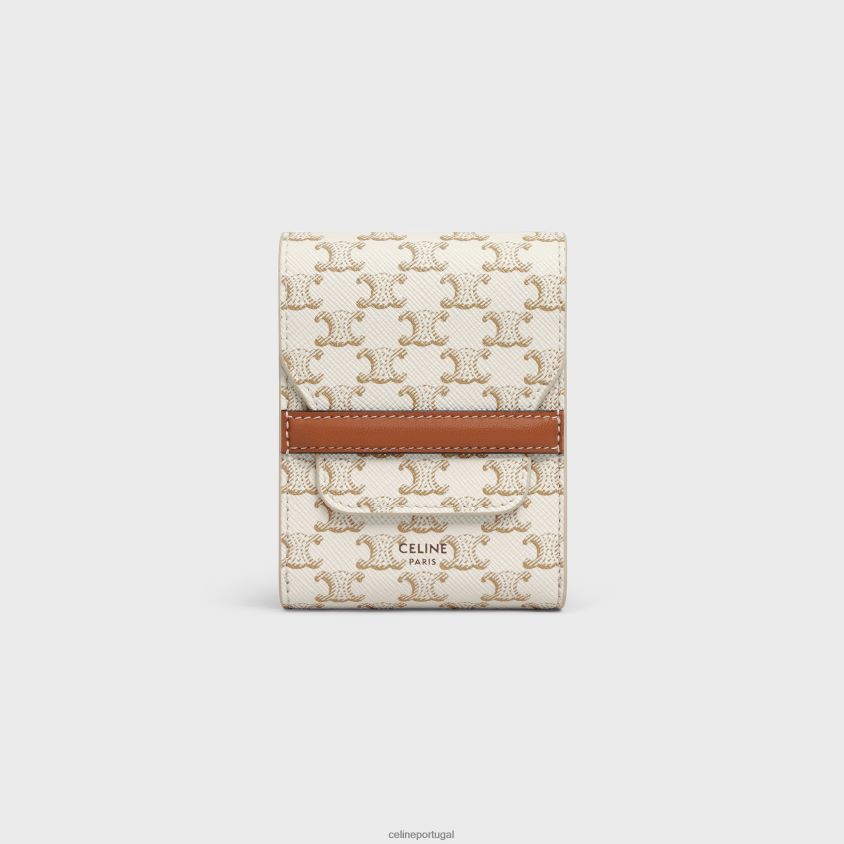 homens acessórios CELINE estojo para cartas de baralho em lona triomphe e pele de cordeiro branco T204R1671