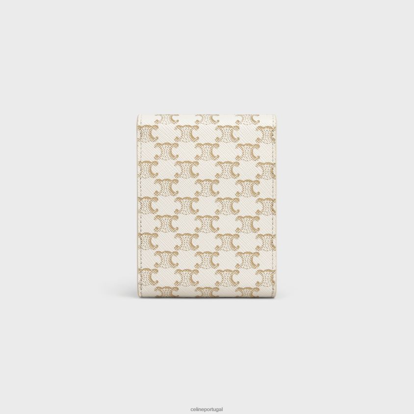 homens acessórios CELINE estojo para cartas de baralho em lona triomphe e pele de cordeiro branco T204R1671