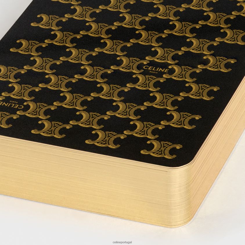 homens acessórios CELINE estojo para cartas de baralho em lona triomphe e pele de cordeiro preto T204R1670