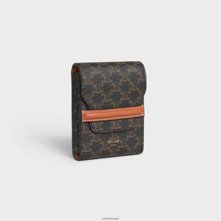 homens acessórios CELINE estojo para cartas de baralho em lona triomphe e pele de cordeiro preto T204R1670
