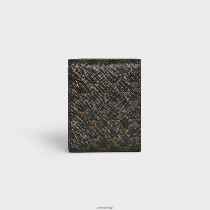 homens acessórios CELINE estojo para cartas de baralho em lona triomphe e pele de cordeiro preto T204R1670