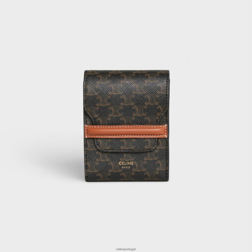 homens acessórios CELINE estojo para cartas de baralho em tela triomphe e pele de cordeiro Preto branco T204R1669