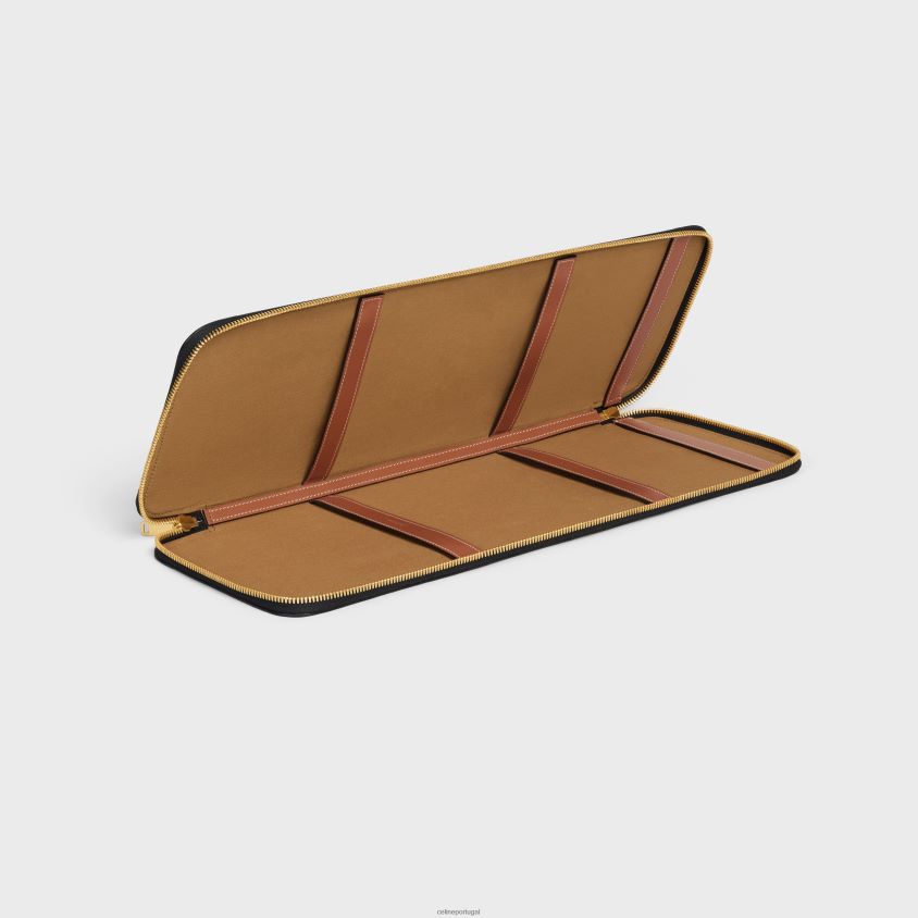 homens acessórios CELINE estojo para gravata em lona triomphe e couro de bezerro bronzeado T204R1633