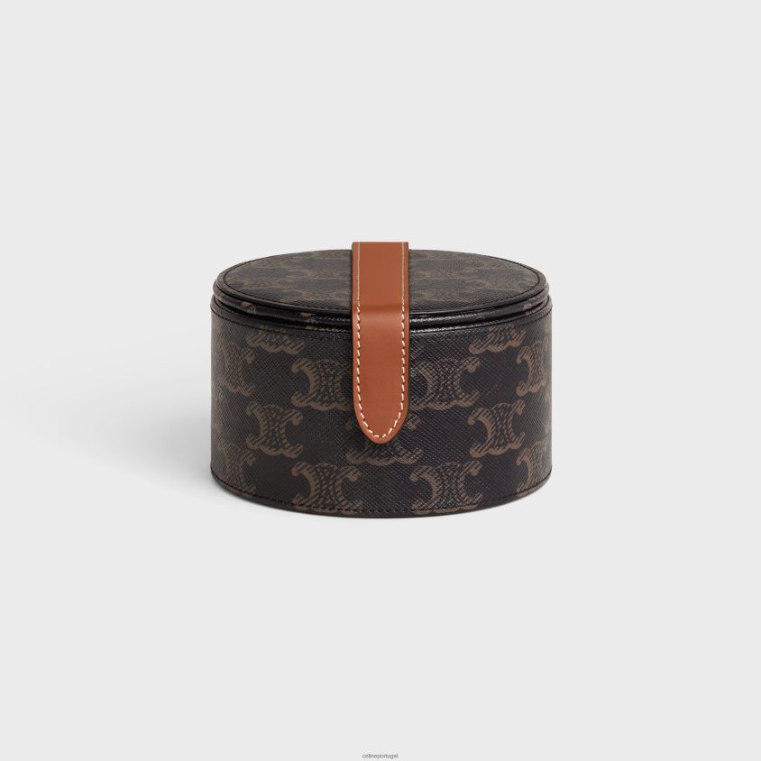 homens acessórios CELINE estojo para joias em tela triomphe e couro de bezerro bronzeado T204R1584