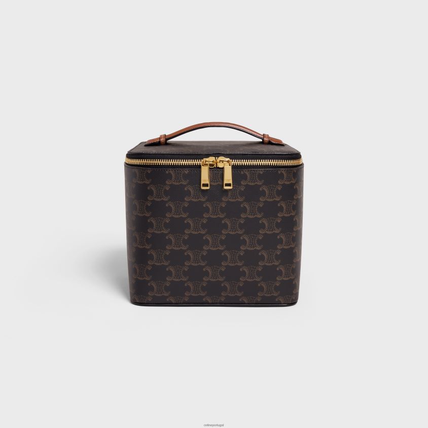 homens acessórios CELINE estojo quadrado em lona triomphe e couro de bezerro bronzeado T204R1485