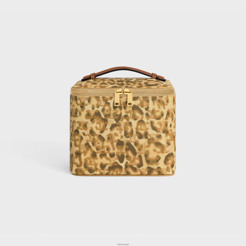 homens acessórios CELINE estojo quadrado em tela triomphe com estampa e couro de bezerro leopardo T204R1566