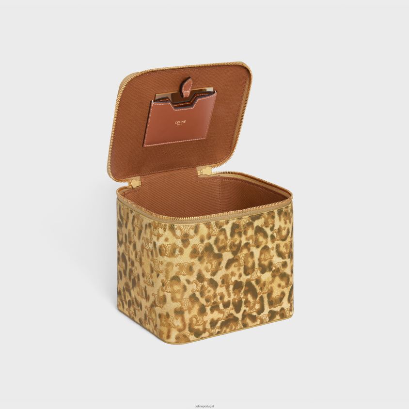 homens acessórios CELINE estojo quadrado em tela triomphe com estampa e couro de bezerro leopardo T204R1566