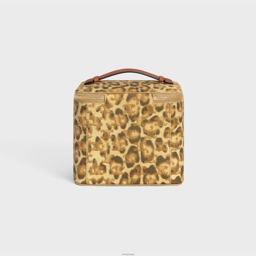 homens acessórios CELINE estojo quadrado em tela triomphe com estampa e couro de bezerro leopardo T204R1566