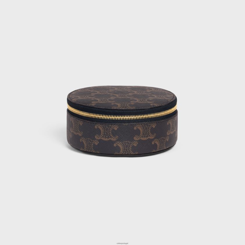 homens acessórios CELINE estojo redondo com zíper em lona triomphe e couro de bezerro bronzeado T204R1592