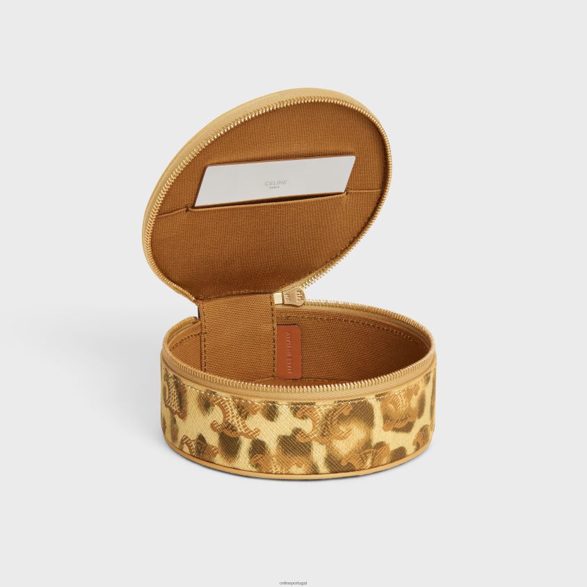 homens acessórios CELINE estojo redondo com zíper em tela triomphe com estampa e couro de bezerro leopardo T204R1570