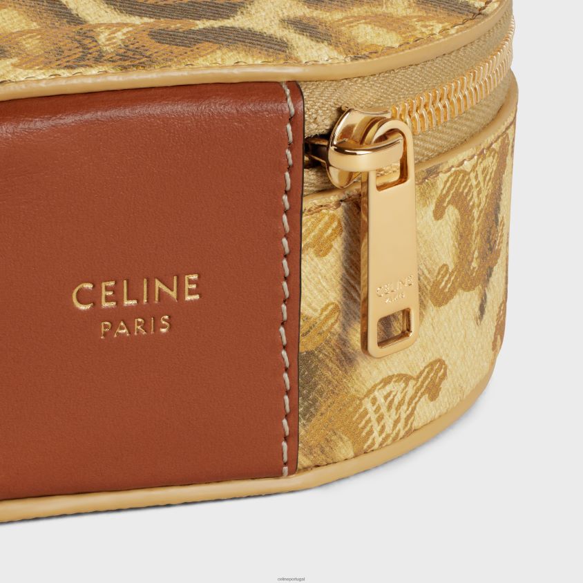 homens acessórios CELINE estojo redondo com zíper em tela triomphe com estampa e couro de bezerro leopardo T204R1570