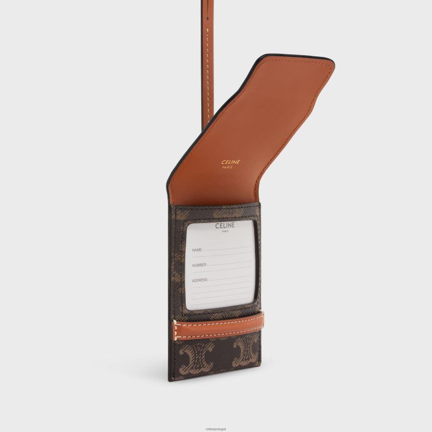 homens acessórios CELINE etiqueta de bagagem em lona triomphe e couro de bezerro bronzeado T204R1635