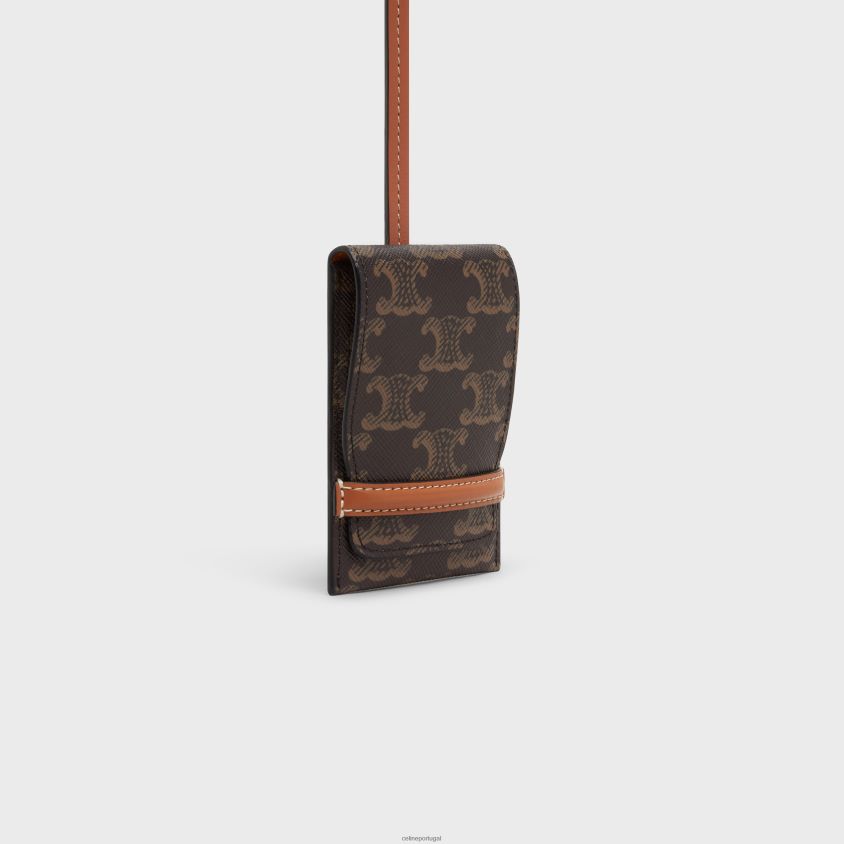 homens acessórios CELINE etiqueta de bagagem em lona triomphe e couro de bezerro bronzeado T204R1635