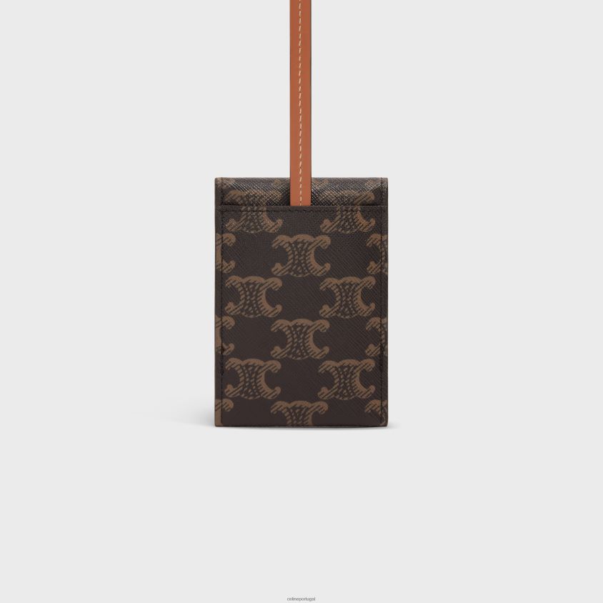 homens acessórios CELINE etiqueta de bagagem em lona triomphe e couro de bezerro bronzeado T204R1635