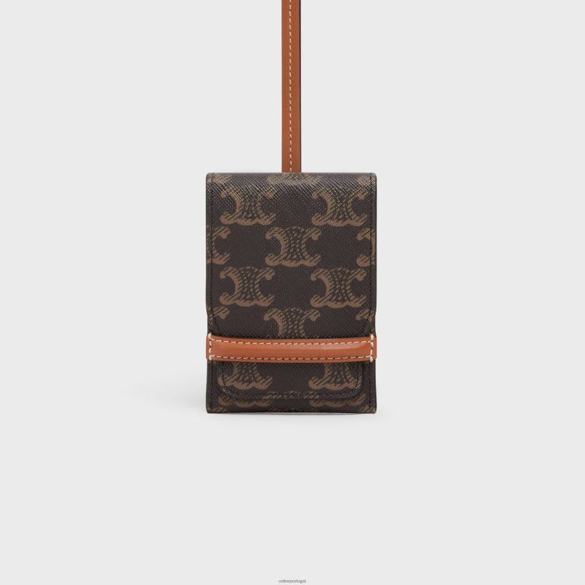 homens acessórios CELINE etiqueta de bagagem em lona triomphe e couro de bezerro bronzeado T204R1635