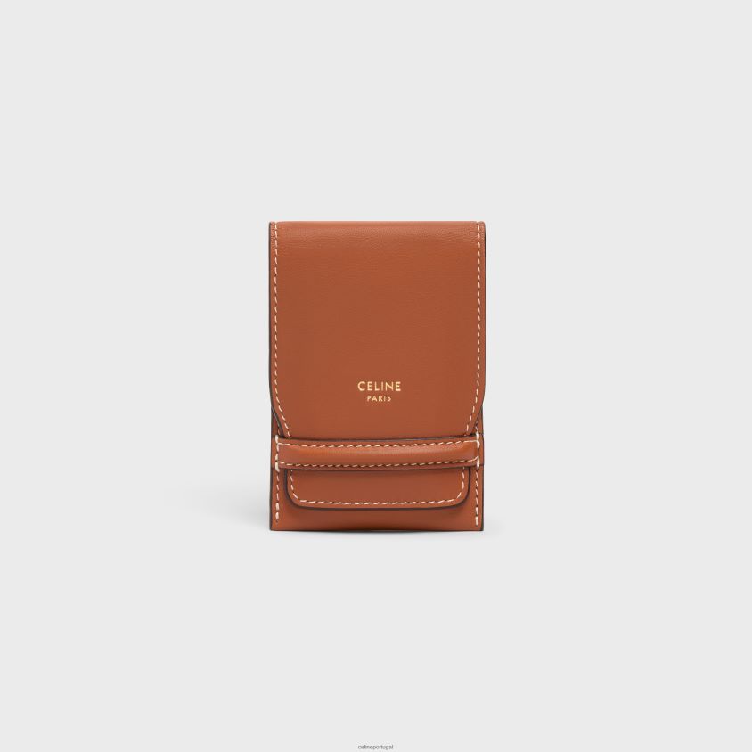 homens acessórios CELINE etiqueta de bagagem em pele de cordeiro bronzeado T204R1634