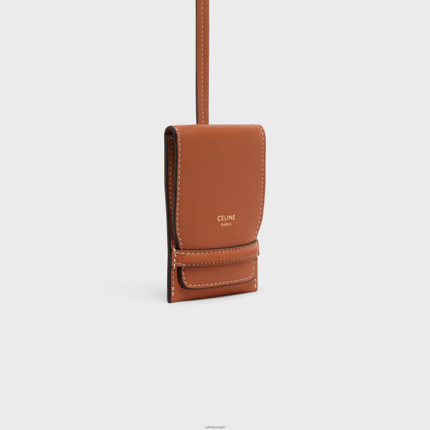 homens acessórios CELINE etiqueta de bagagem em pele de cordeiro bronzeado T204R1634