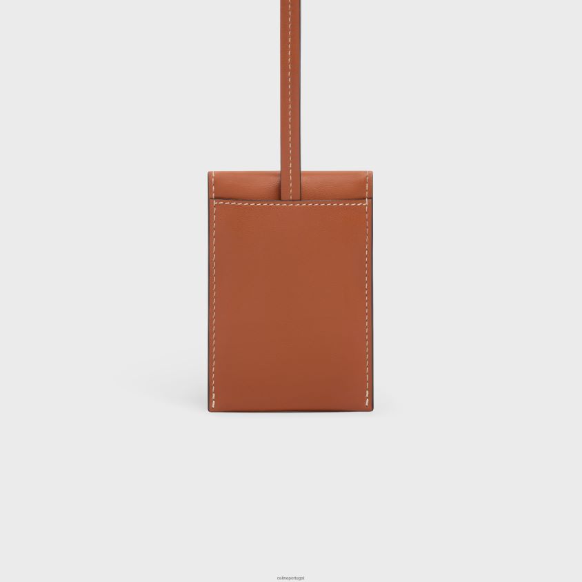 homens acessórios CELINE etiqueta de bagagem em pele de cordeiro bronzeado T204R1634