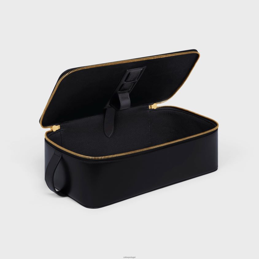 homens acessórios CELINE grande estojo de toalete em couro de bezerro brilhante preto T204R1585