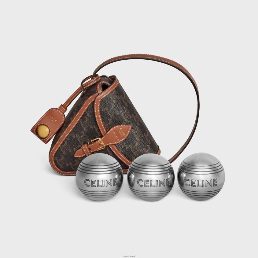 homens acessórios CELINE jogo de petanca em tela triomphe e couro de bezerro bronzeado T204R1684