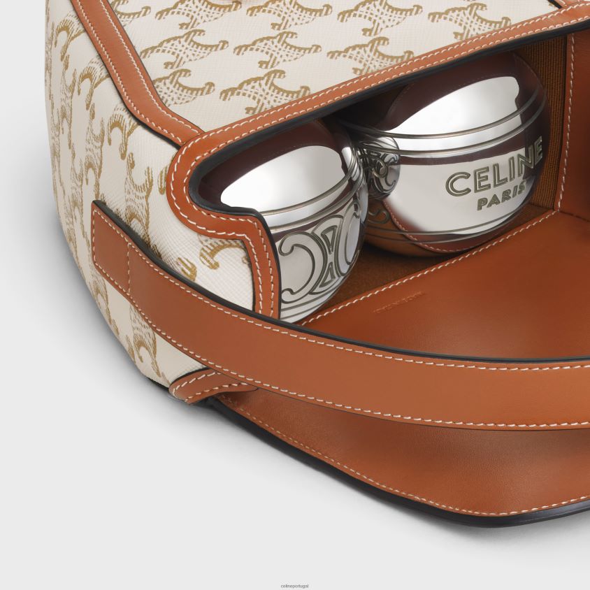 homens acessórios CELINE jogo de petanca triomphe em lona triomphe e couro de bezerro branco T204R1682