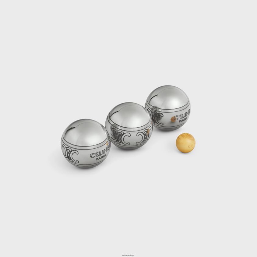 homens acessórios CELINE jogo de petanca triomphe em lona triomphe e couro de bezerro branco T204R1682