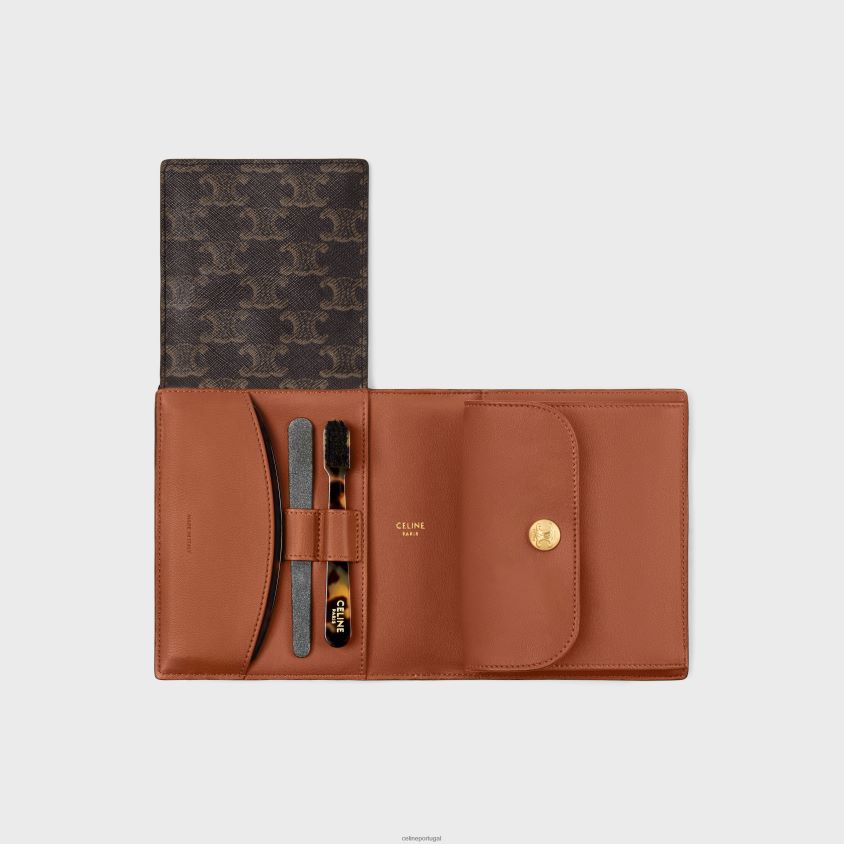 homens acessórios CELINE kit de viagem em lona triomphe e couro de bezerro bronzeado T204R1626