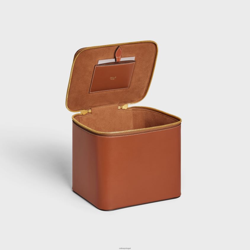 homens acessórios CELINE maleta de farmácia em couro de bezerro brilhante bronzeado T204R1580