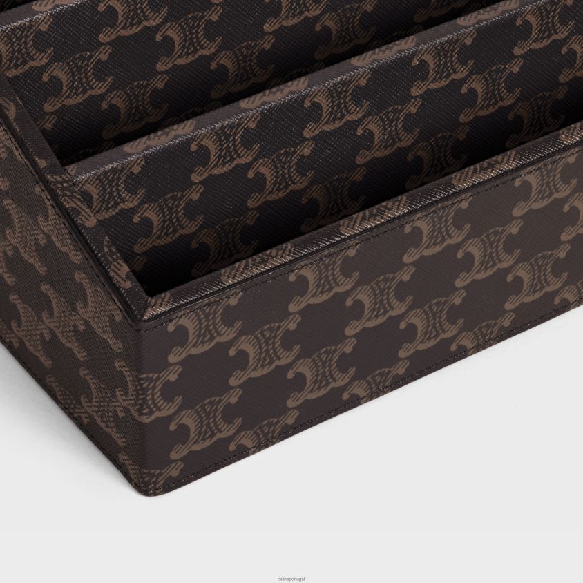 homens acessórios CELINE organizador de papelaria em tela triomphe preto/castanho T204R1654