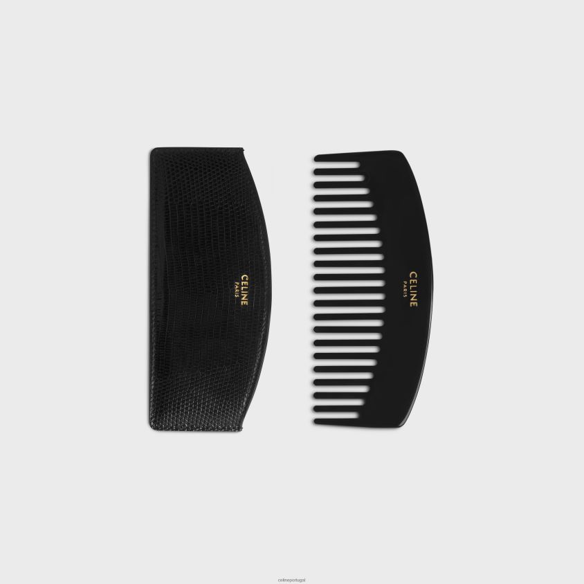 homens acessórios CELINE pente de cabelo curvo em lagarto preto T204R1607