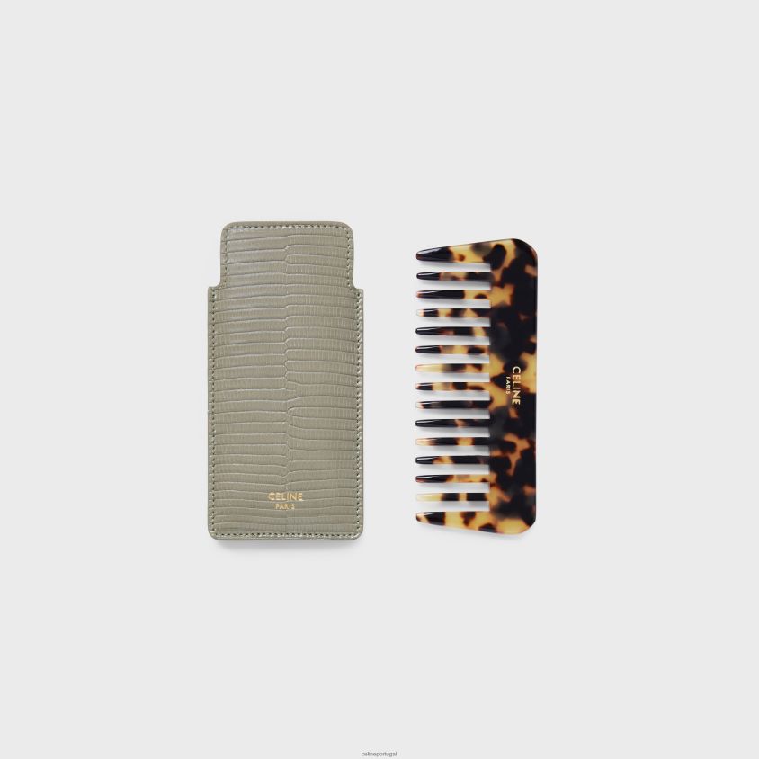 homens acessórios CELINE pente de cabelo pequeno em lagarto Argila verde T204R1612