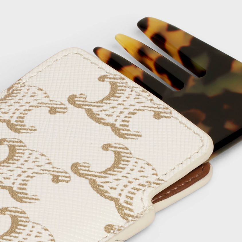 homens acessórios CELINE pente de cabelo pequeno em tela triomphe branco T204R1615