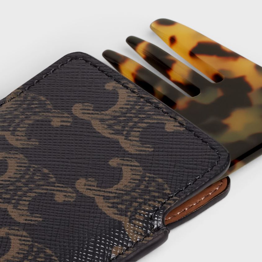 homens acessórios CELINE pente de cabelo pequeno em tela triomphe preto/castanho T204R1614