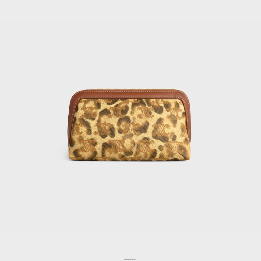 homens acessórios CELINE pequena bolsa cosmética em tela triomphe com estampa e couro de bezerro leopardo T204R1569
