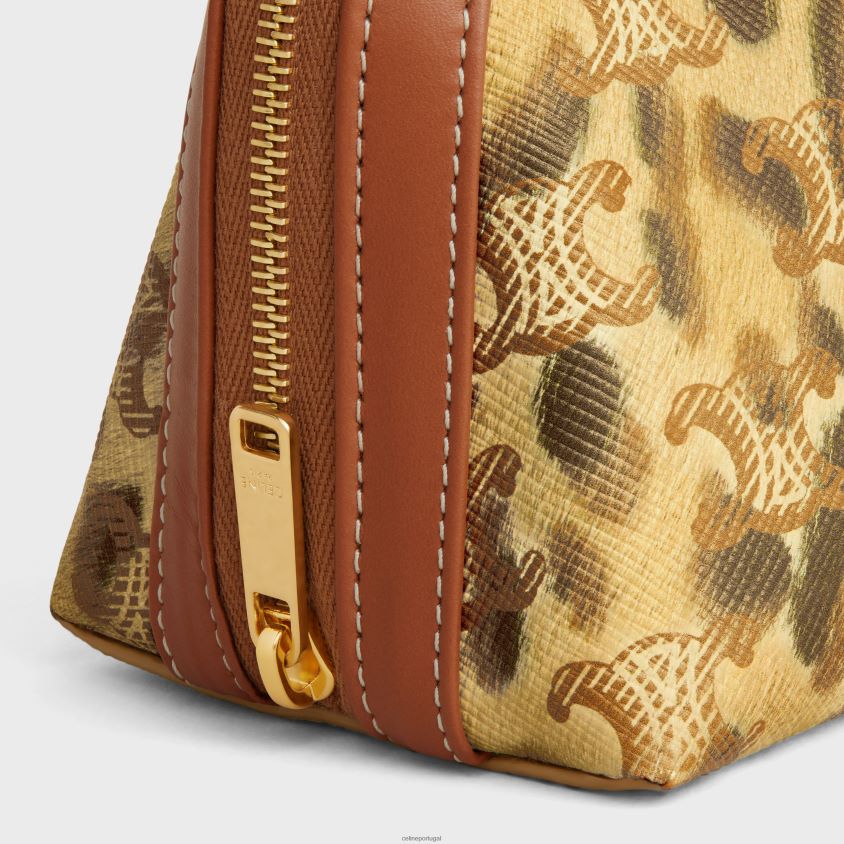 homens acessórios CELINE pequena bolsa cosmética em tela triomphe com estampa e couro de bezerro leopardo T204R1569