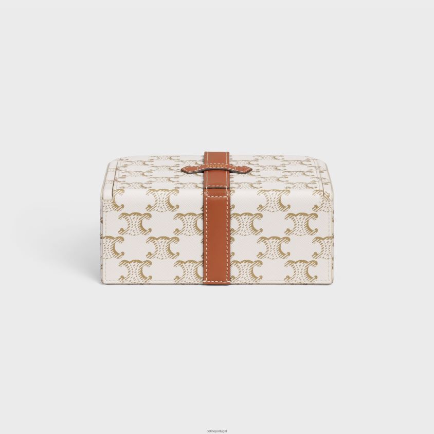 homens acessórios CELINE porta-jóias grande em tela triomphe e couro de bezerro branco T204R1563