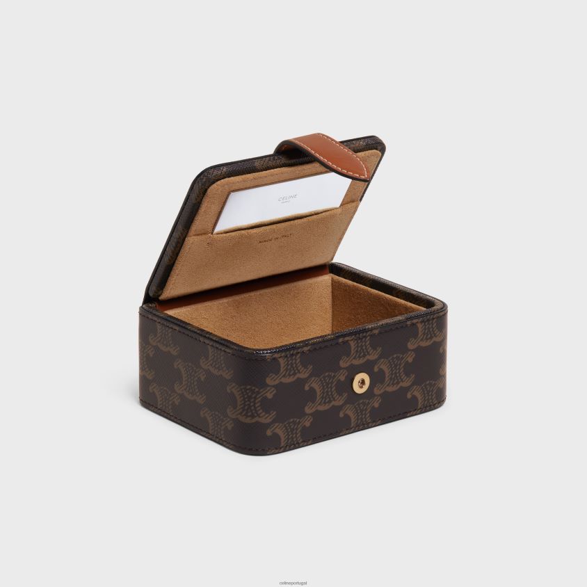 homens acessórios CELINE porta-jóias pequena em tela triomphe e couro de bezerro bronzeado T204R1562