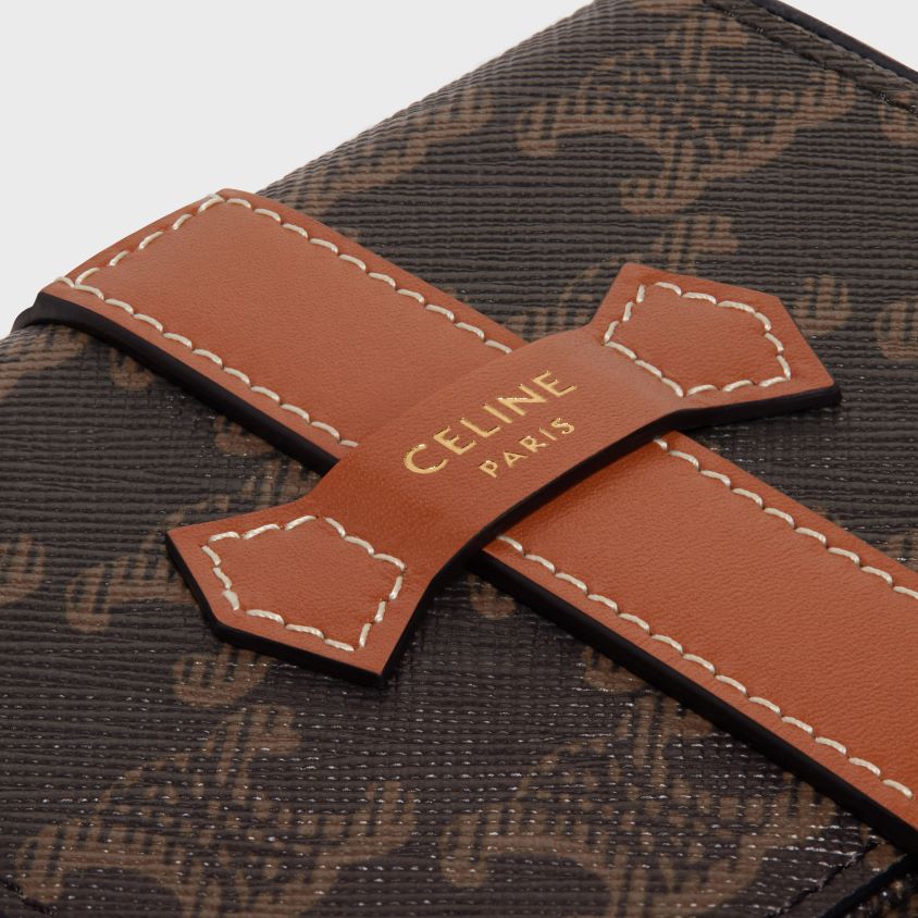 homens acessórios CELINE porta-jóias pequena em tela triomphe e couro de bezerro bronzeado T204R1562