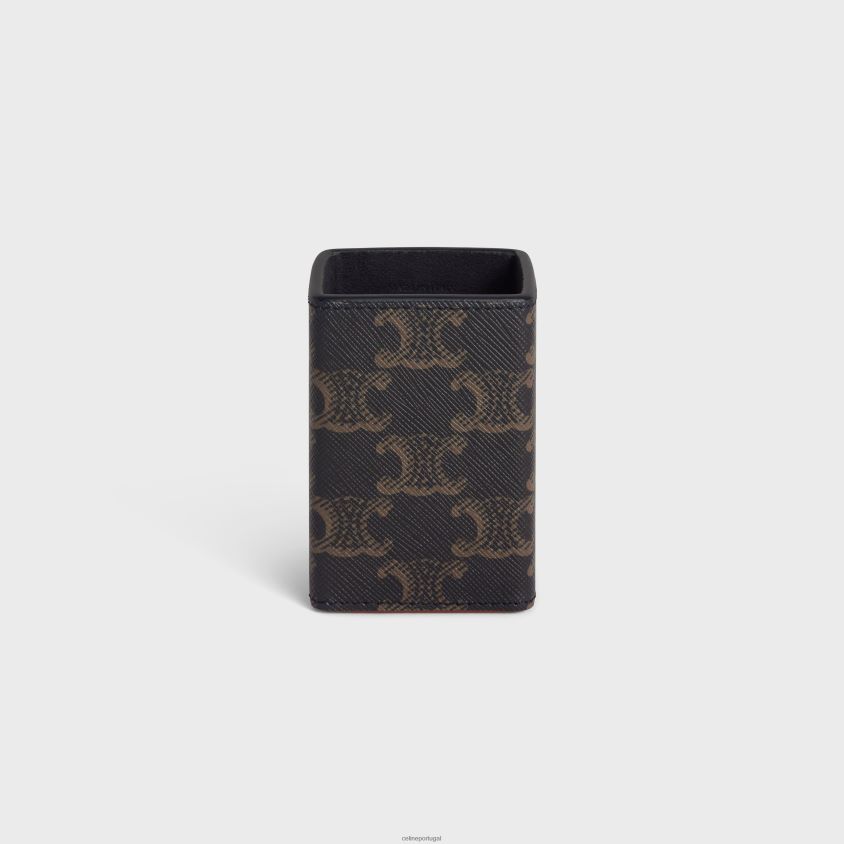 homens acessórios CELINE porta-perfume 100ml em lona triomphe e couro de bezerro bronzeado T204R1462