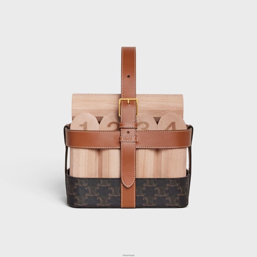 homens acessórios CELINE quilhas com acabamento em lona triomphe e couro de bezerro bronzeado T204R1686