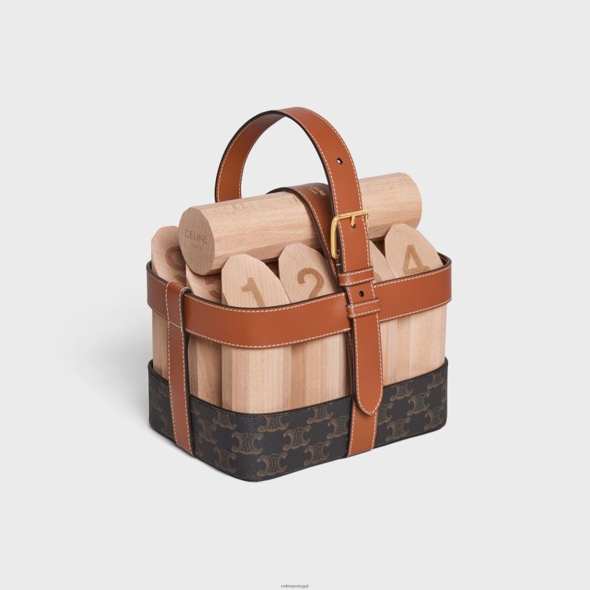 homens acessórios CELINE quilhas com acabamento em lona triomphe e couro de bezerro bronzeado T204R1686