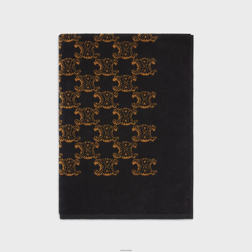 homens acessórios CELINE toalha de praia em algodão turco com monograma marrom/camelo T204R1689