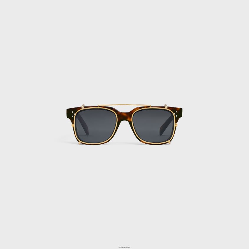 homens acessórios CELINE óculos de sol 51 com armação preta em acetato com metal Havana vermelha T204R2214