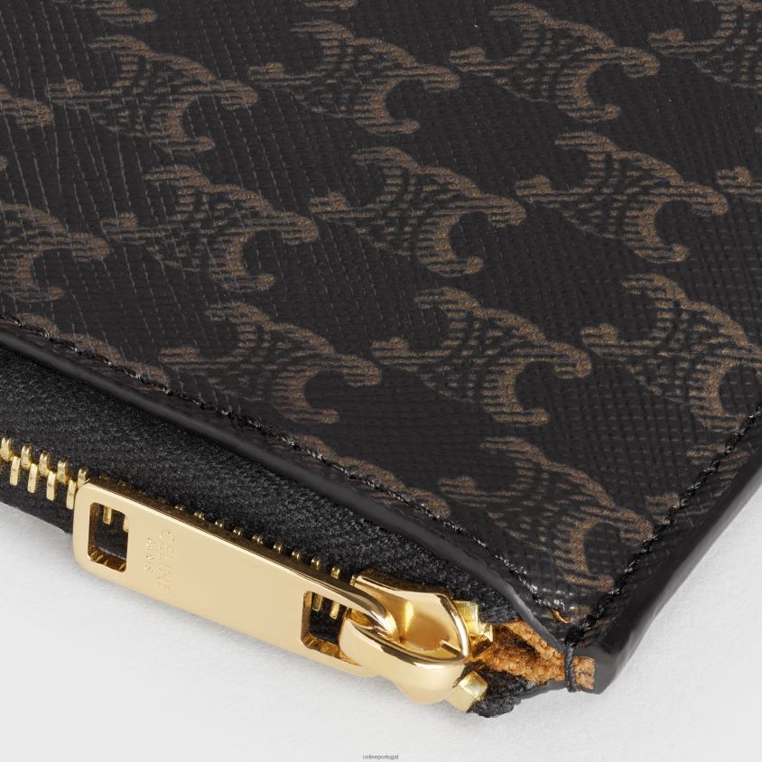 homens acessórios CELINE bolsa com zíper e porta-cartões removível em lona triomphe e pele de cordeiro bronzeado T204R2128